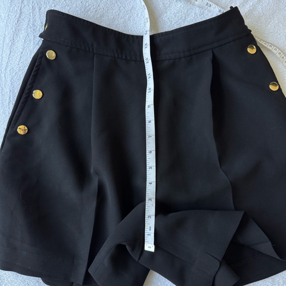 Zara Black High Waist Shorts with Gold Accents flat front side zipper size S - Picture 7 of 11